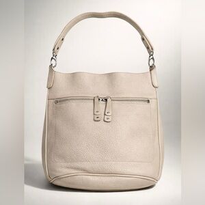 15” Roots Genuine Leather Hobo Shoulder Bag Taupe Cream